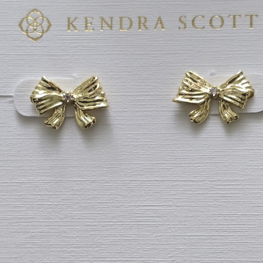 Kendra Scott X Loveshack Fancy Gold Bow Studs White CZ Stud Earrings